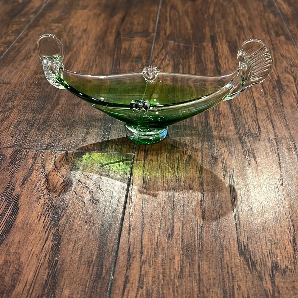 blown glass‎ Murano Venetian gondola ashtray transparent and green 70s VTG retro